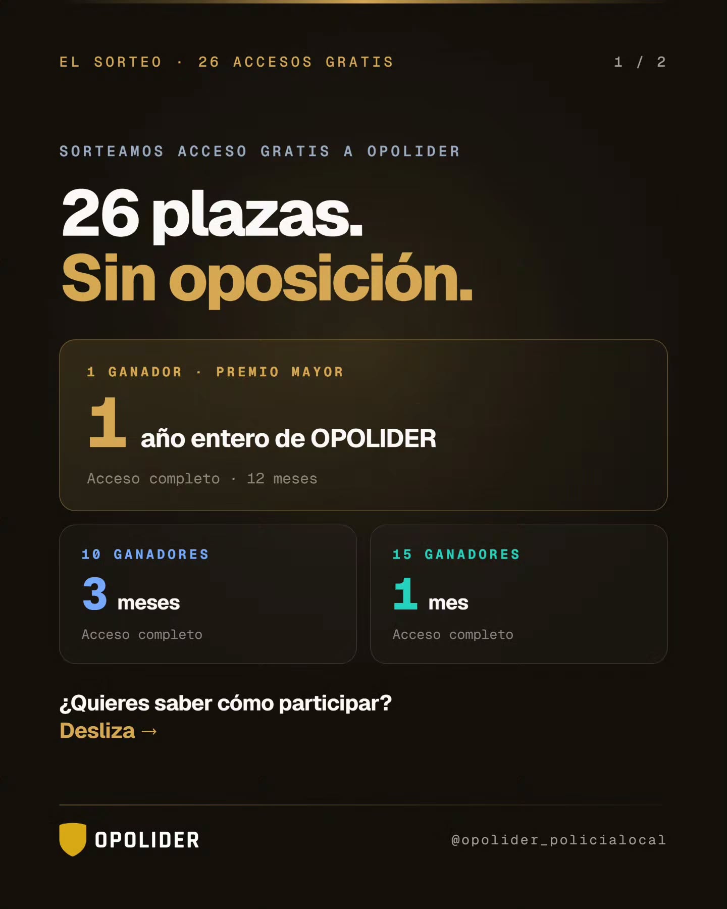 26 plazas. Y a estas no hay que presentarse. Sorteamos 26 usuarios premium en OPOLIDER: 1 año entero para un…